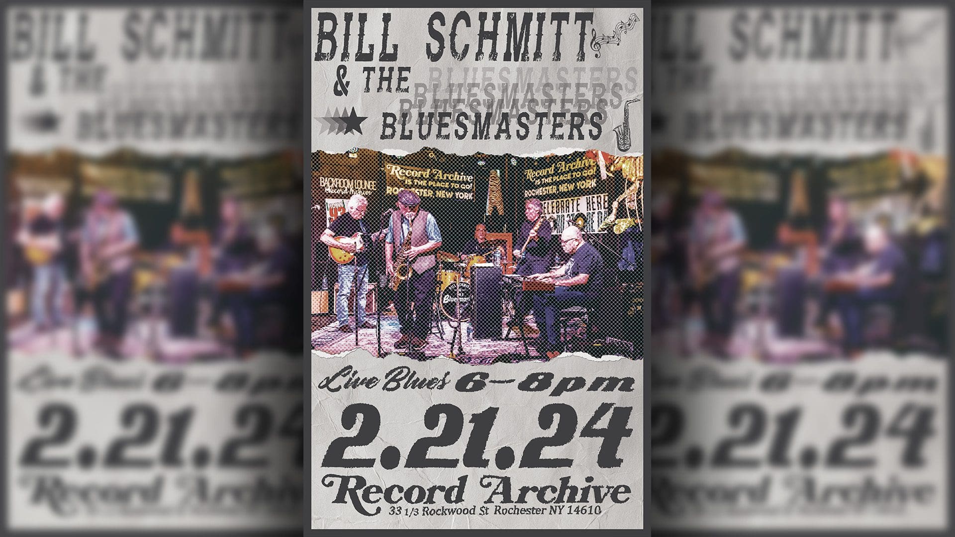 Bill Schmitt and the Bluesmasters. Live Blues 6-8pm. 2.21.24 Record Archive 33 1/3 Rockwood St Rochester NY 14610.