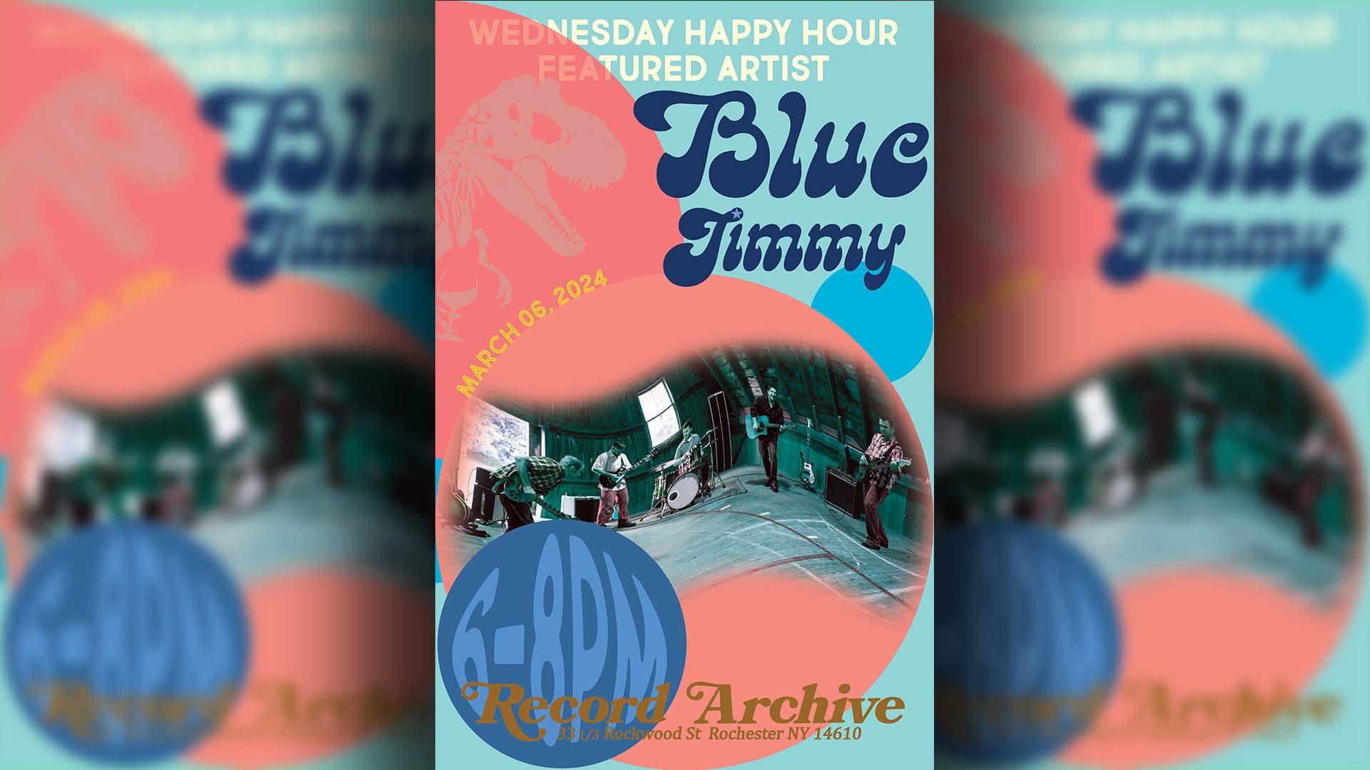 Wednesday Happy Hour Featured Artist. Blue Jimmy. March 6 2024. 6-8pm. Record Archive 33 1/3 Rockwood St Rochester NY 14610