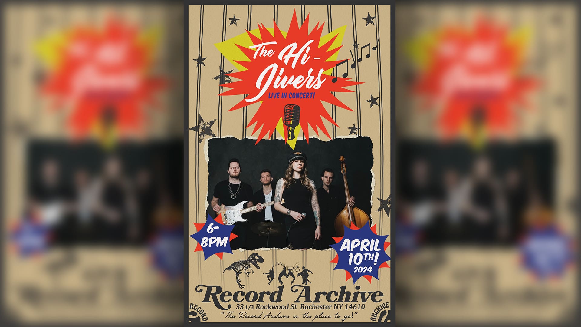 The Hi-Jivers. April 10th. 6-8pm. Record Archive 33 1/3 Rockwood St Rochester NY 14610