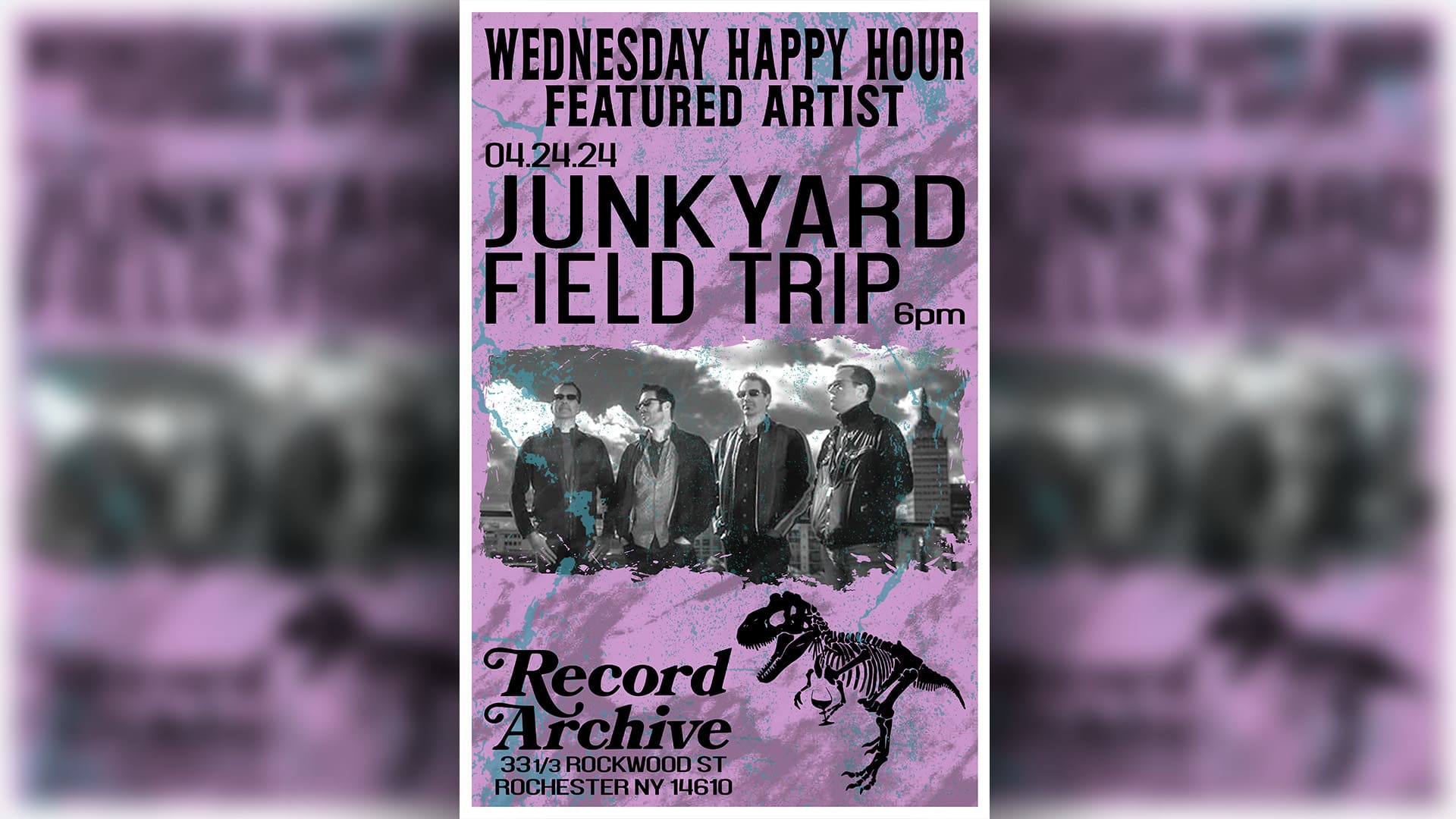 Wednesday Happy Hour Featured Artist. 4.24.24. Junk Yard Field Trip 6-8pm. Record Archive. 33 1/3 Rockwood St Rochester NY 14610