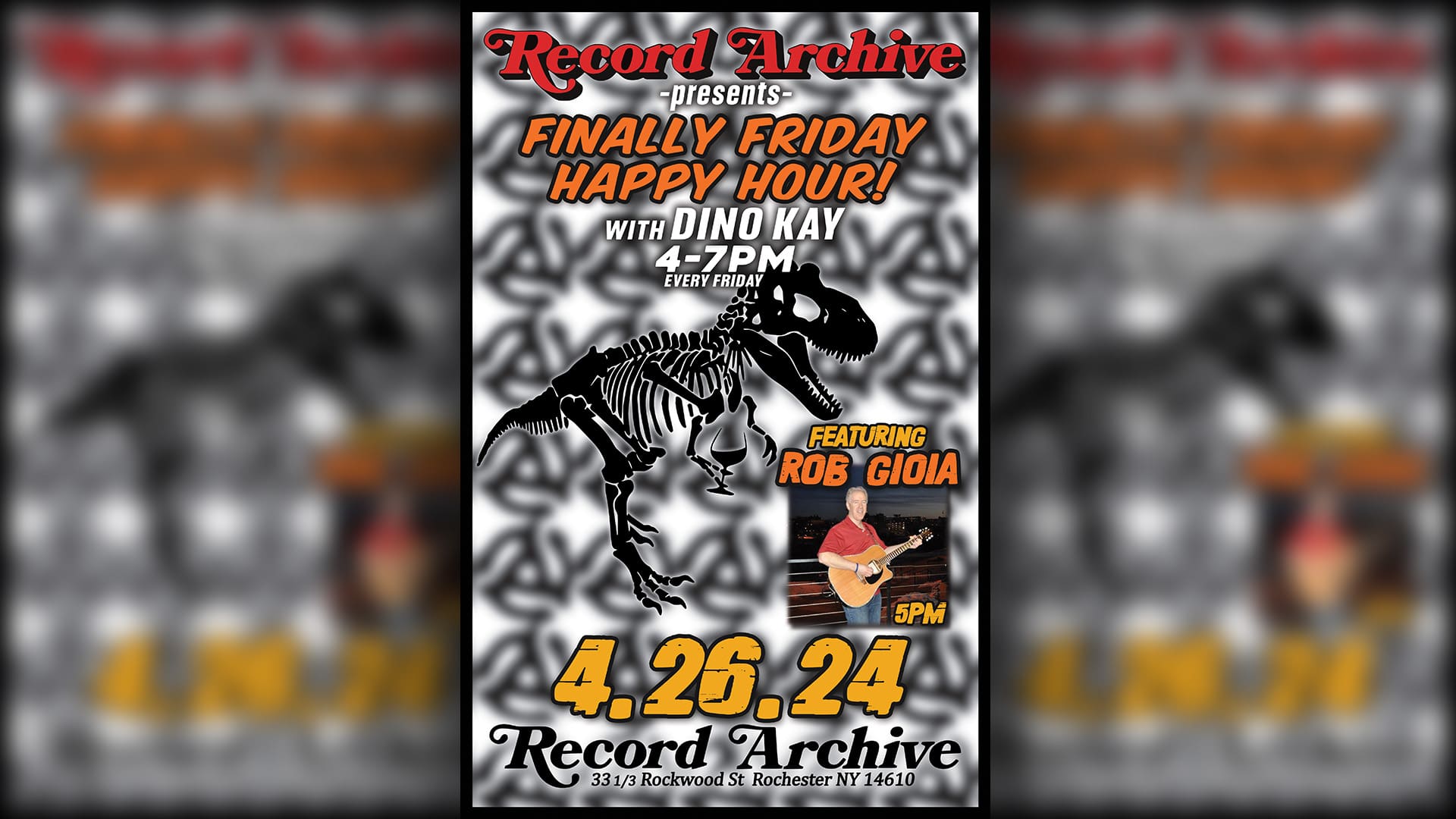 Record Archive presents Finally Friday Happy Hour. With Dino Kay every Friday 4-7pm. Featuring Rob Gioia. 4.26.24. Record Archive 33 1/3 Rockwood St Rochester NY 14610